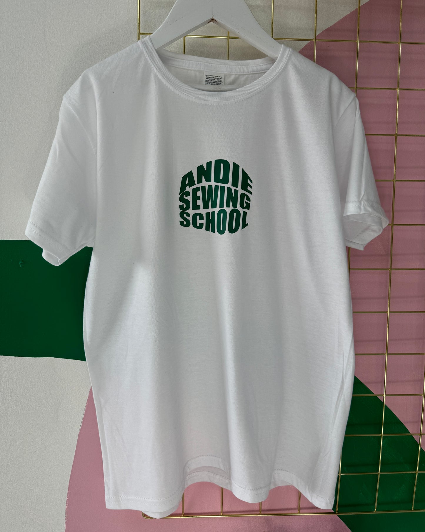 White With Green Andie Sewing School T shirt