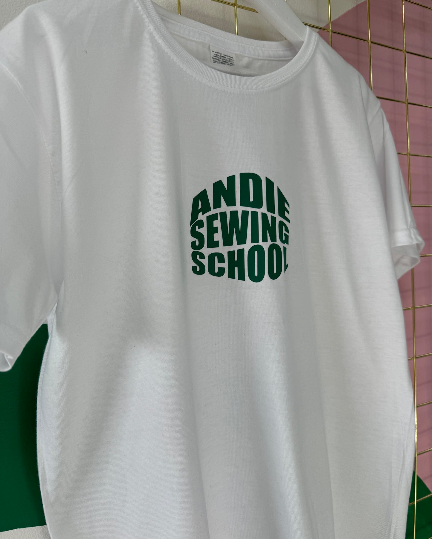 White With Green Andie Sewing School T shirt