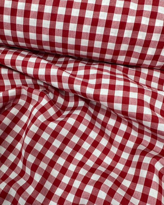 Red Gingham Polycotton Fabric