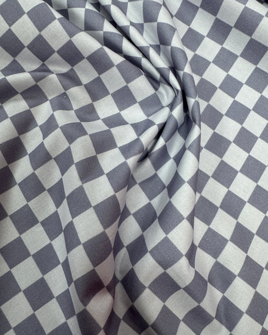 Grey checkerboard Polycotton Fabric