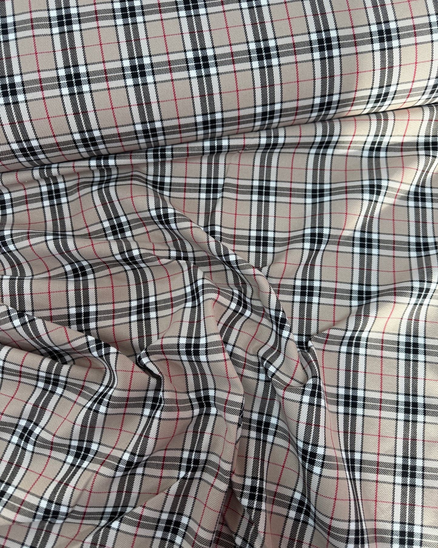 Beige Tartan Poly Viscose Fabric