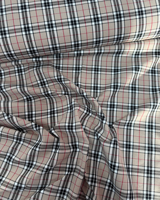Beige Tartan Poly Viscose Fabric