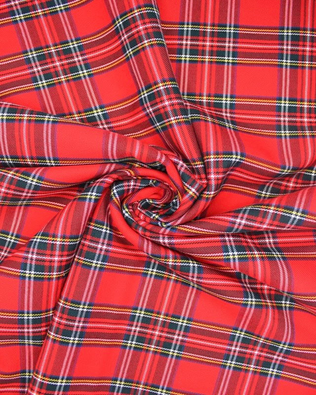 Red Stewart Tartan Poly Viscose Fabric