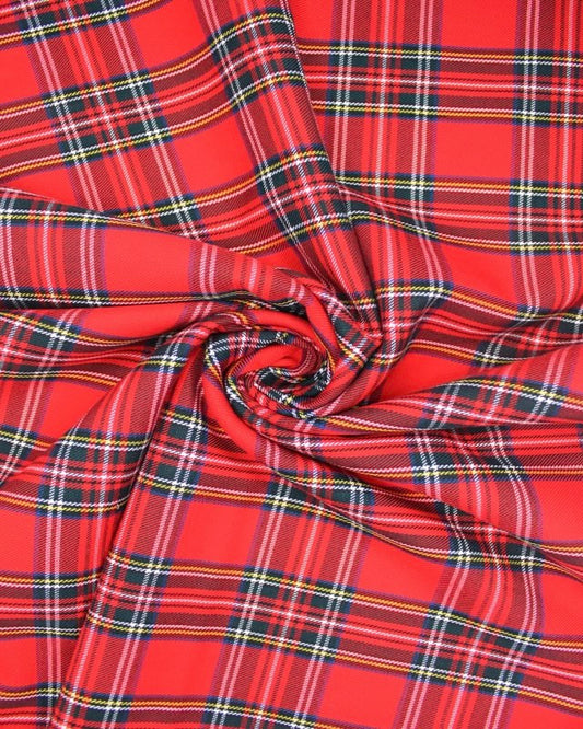Red Stewart Tartan Poly Viscose Fabric