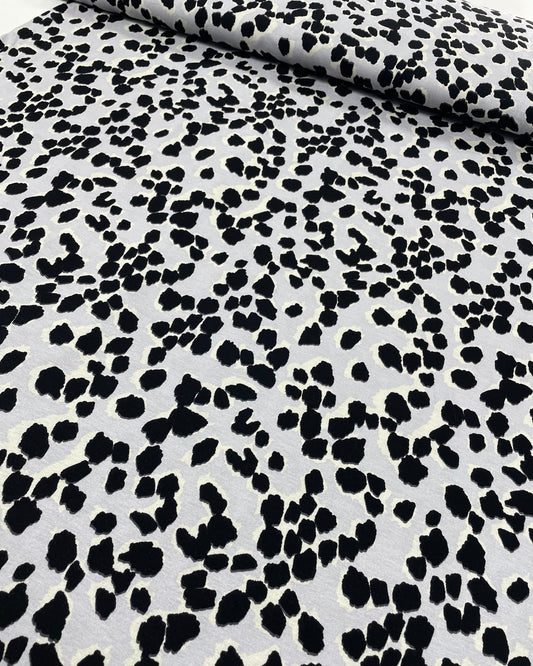 Silver Leopard Print Viscose Jersey Fabric